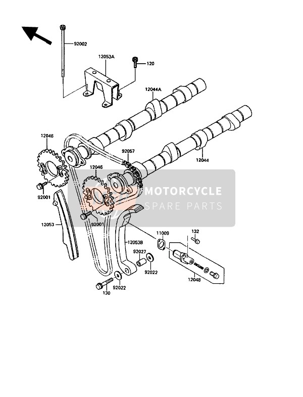 Kawasaki GPZ900R 1990 Nokkenas & Spanner voor een 1990 Kawasaki GPZ900R