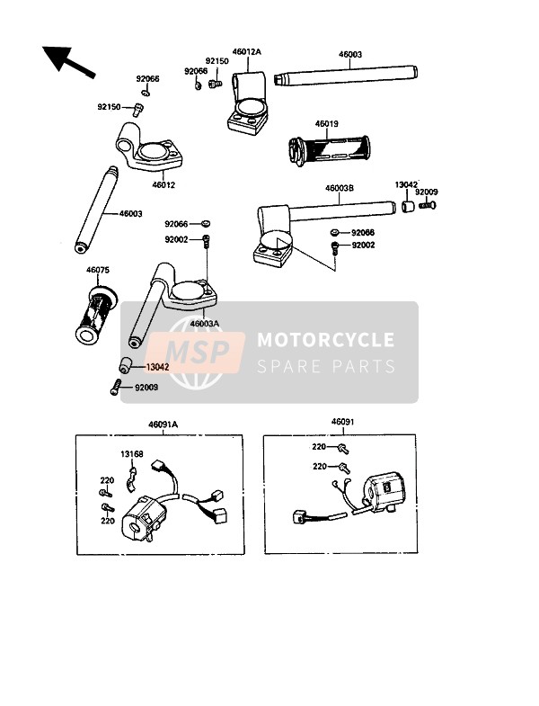 460031335EA, Handle,Rh,F.M.Black, Kawasaki, 0