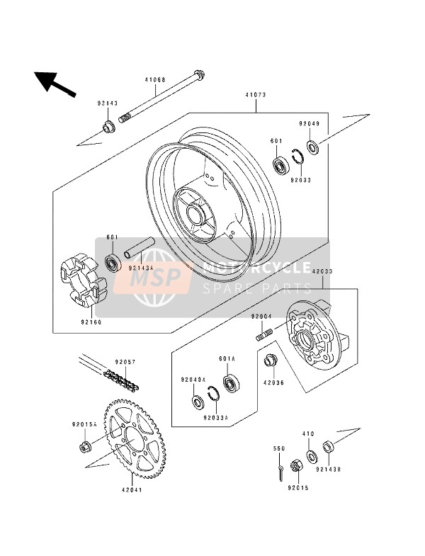 921431409, Collar,Rr Hub,L=129.5, Kawasaki, 0