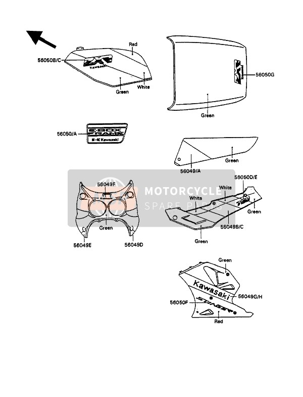 560491406, Pattern,Upp Cowling,Side,Lh, Kawasaki, 1