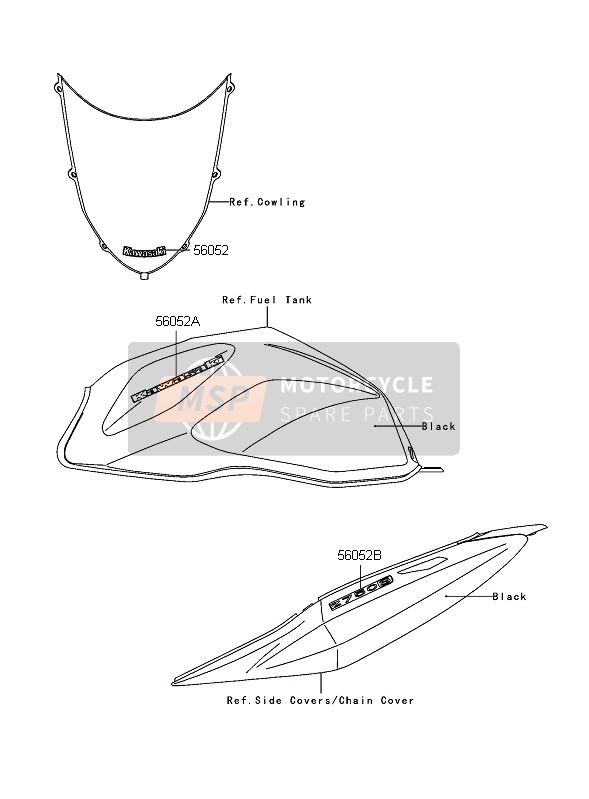 Kawasaki Z750S 2006 Decals (Black) for a 2006 Kawasaki Z750S