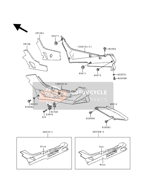 360105364GX, COVER-SIDE, Lh, Blue/bl, Kawasaki, 0