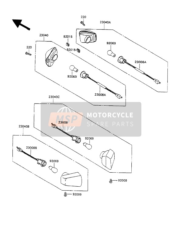 230401222, LAMP-SIGNAL, Fr, Rh, Kawasaki, 0