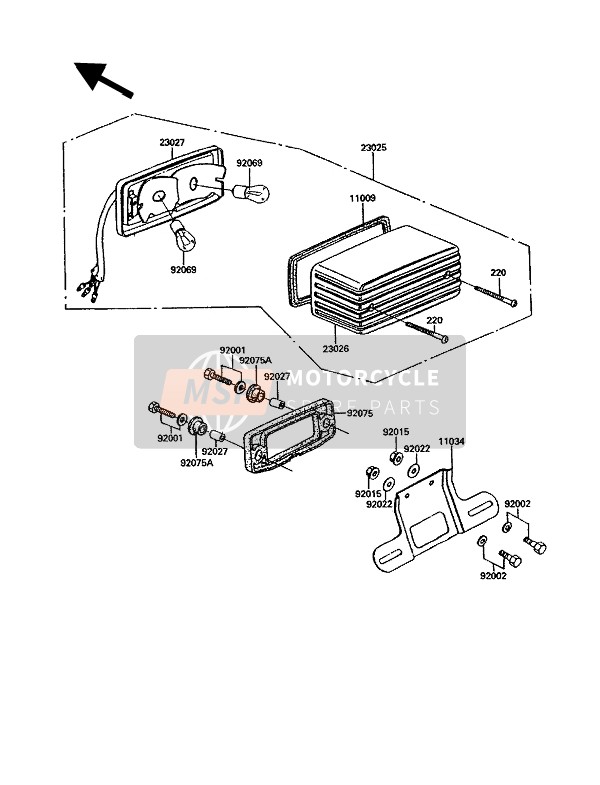 Kawasaki GPZ305 BELT DRIVE 1991 Tail Lamp for a 1991 Kawasaki GPZ305 BELT DRIVE