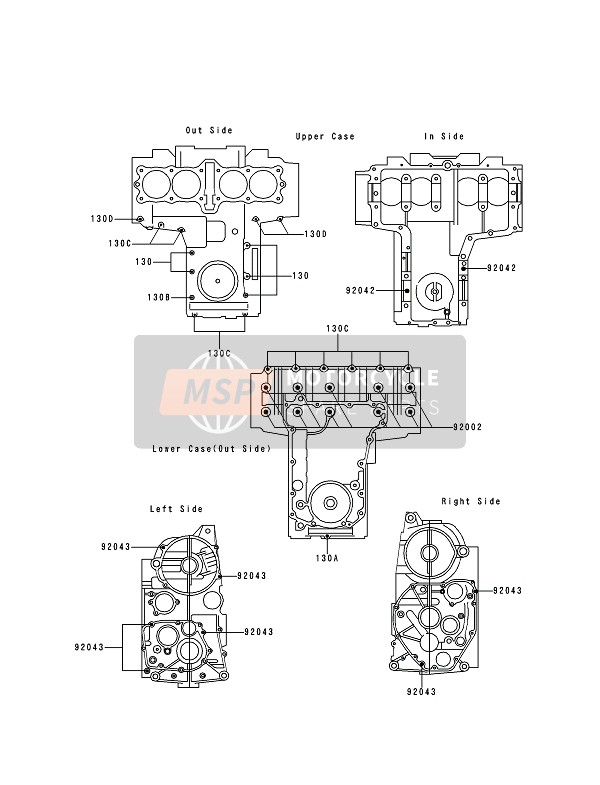 Kawasaki ZEPHYR 750 1991 Crankcase Bolt Pattern for a 1991 Kawasaki ZEPHYR 750