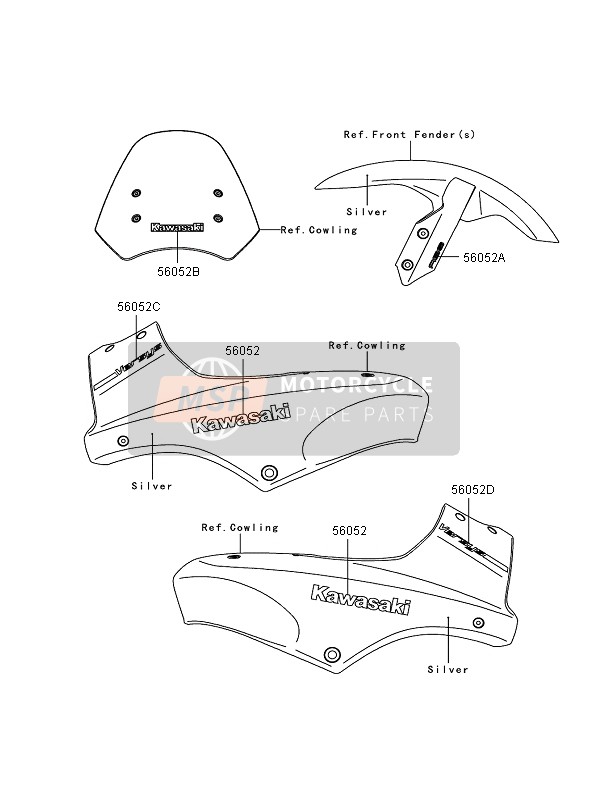 Kawasaki VERSYS ABS 2007 Decals (Silver) for a 2007 Kawasaki VERSYS ABS