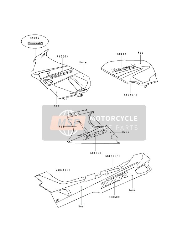 Kawasaki ZZ-R600 1991 Sticker (Rood-Roos)(D2) voor een 1991 Kawasaki ZZ-R600