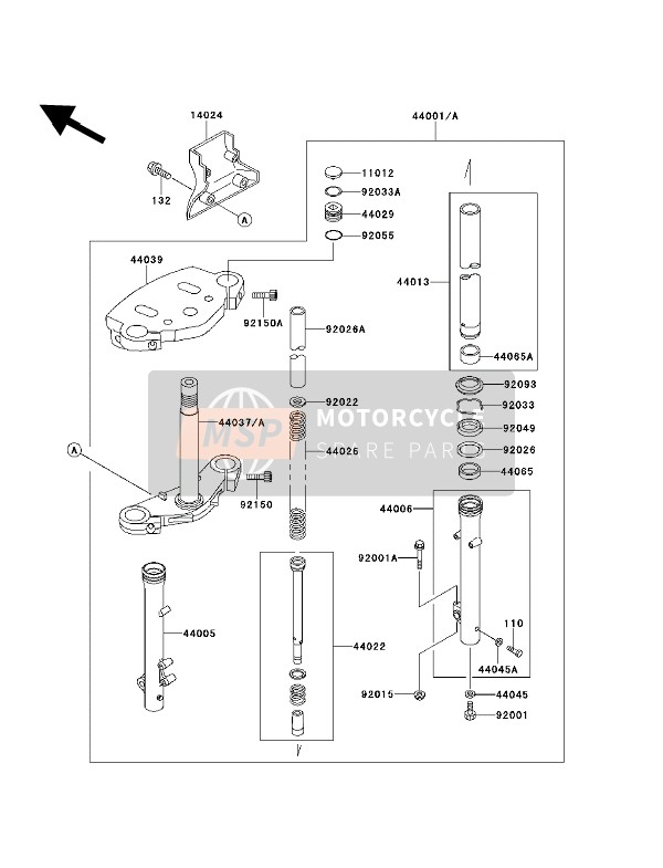 Kawasaki EN500 1992 Front Fork for a 1992 Kawasaki EN500