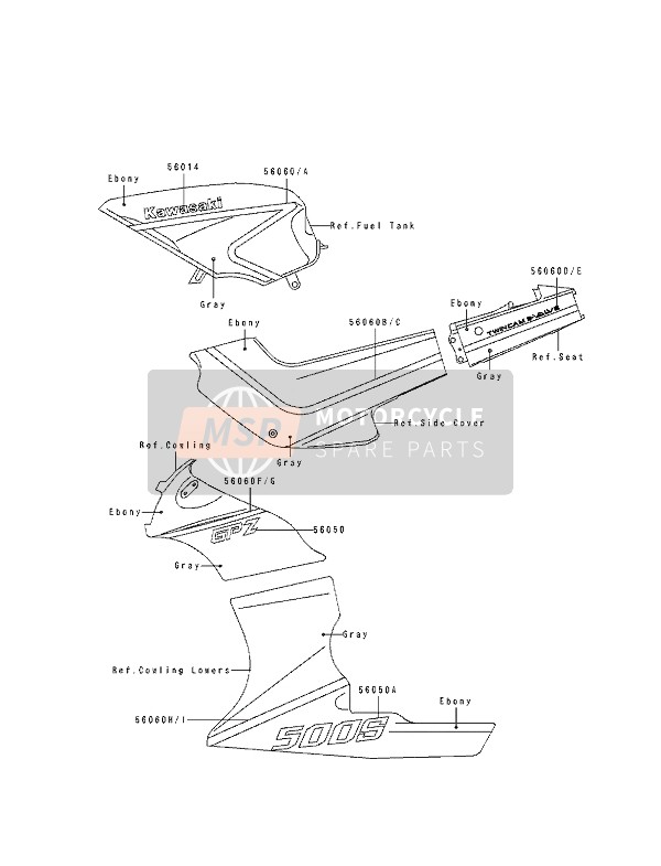 560601075, Decalque EX500 A6, Kawasaki, 0