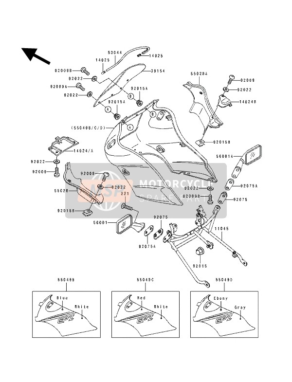 550495084S3, Cowling., Upp, Blue/whi, Kawasaki, 0