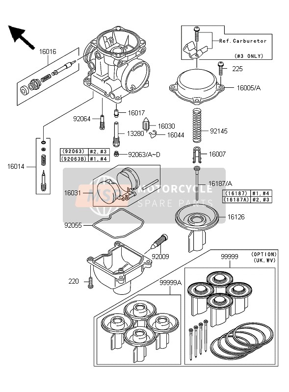 Kawasaki ZRX1200R 2006 Partes del carburador para un 2006 Kawasaki ZRX1200R