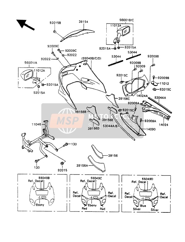 560011391H8, MIRROR-ASSY, Rh, Ebony, Kawasaki, 1