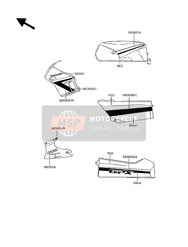 Kawasaki GPX600R 1993 Decalcomanie per un 1993 Kawasaki GPX600R
