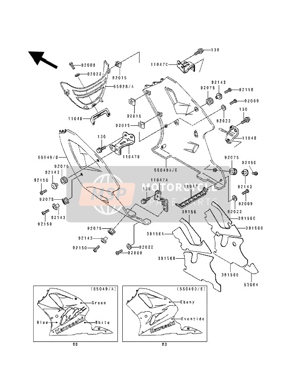 550495145CK, Cowling.,Lwr,Lh,Green/white, Kawasaki, 0