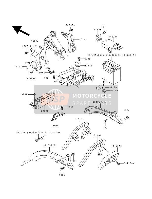 Kawasaki EN500 1994 Accu bak voor een 1994 Kawasaki EN500