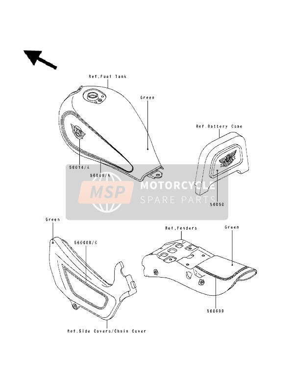 Kawasaki EN500 1994 Décalcomanies (vert & blanc) pour un 1994 Kawasaki EN500