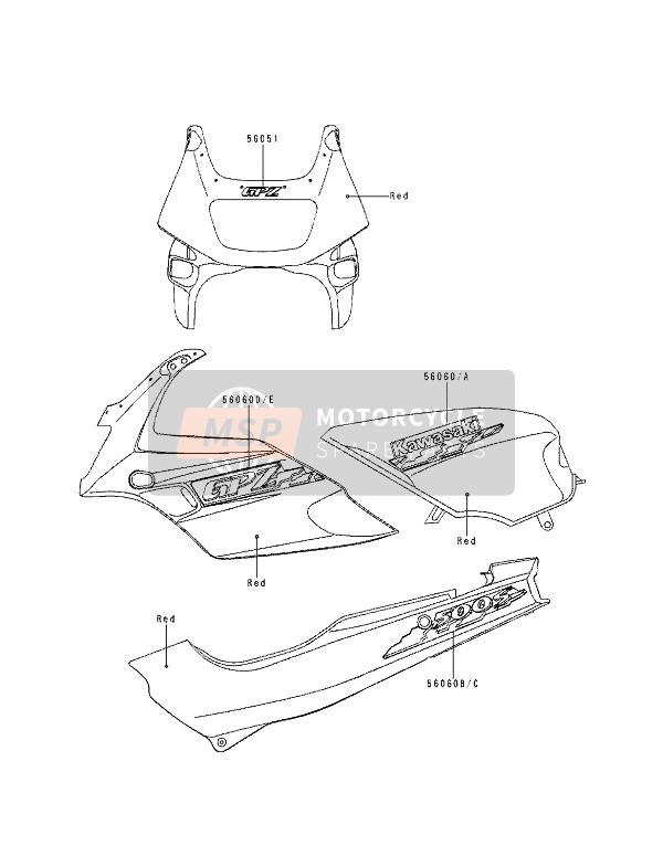 Kawasaki GPZ500S 1994 AUFKLEBER (ROT) für ein 1994 Kawasaki GPZ500S