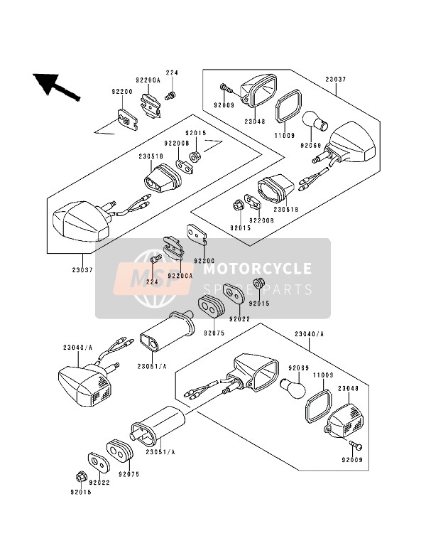 230401143, Clignotant Ar AR125 B, Kawasaki, 2