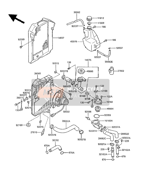 Kawasaki LTD450 1988 Radiator for a 1988 Kawasaki LTD450