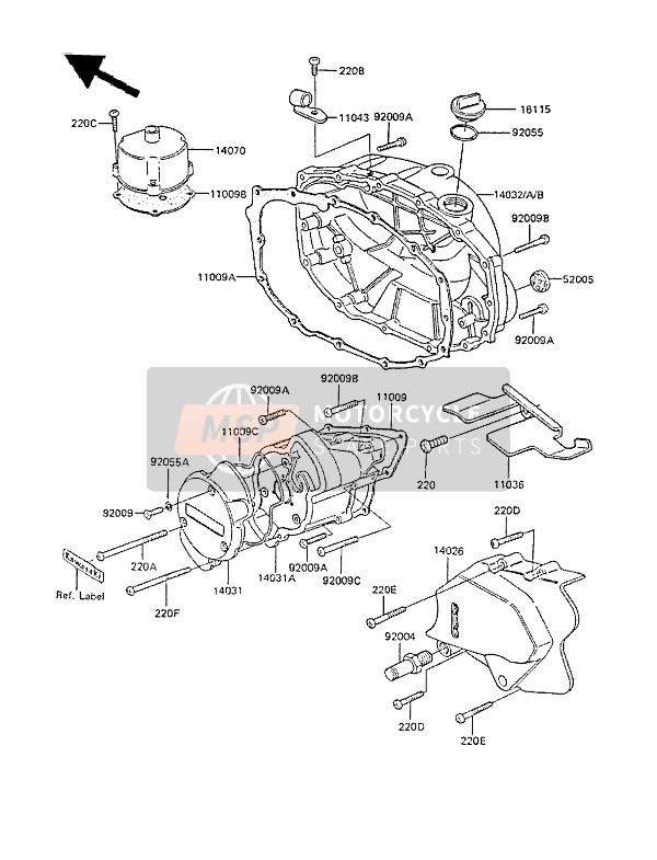 Kawasaki GPZ305 BELT DRIVE 1987 Cubierta del motor(S) para un 1987 Kawasaki GPZ305 BELT DRIVE