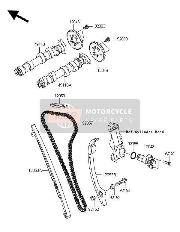 Kawasaki VERSYS 2010 Nokkenas & Spanner voor een 2010 Kawasaki VERSYS