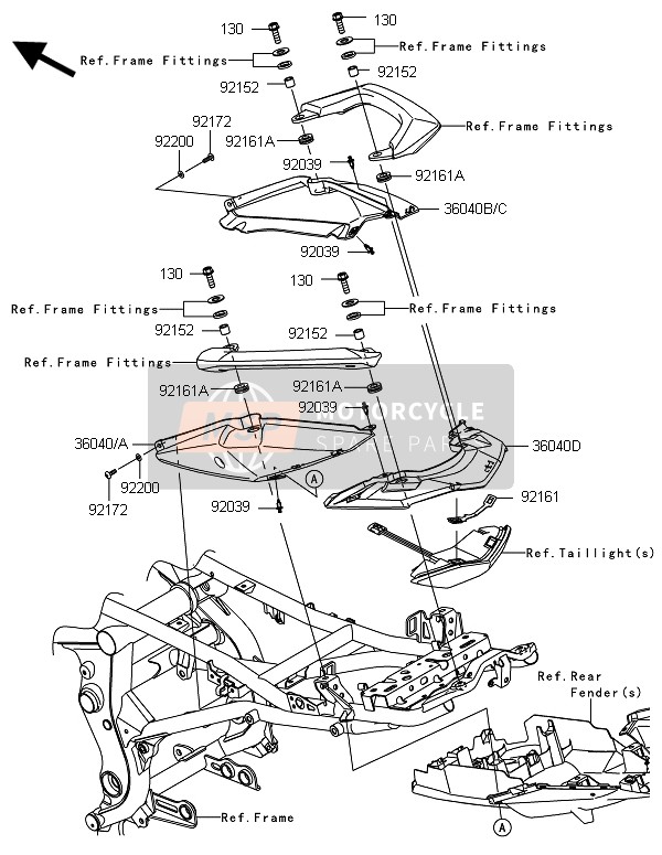 36040009610A, COVER-TAIL, Lh, P.S.Yellow, Kawasaki, 0