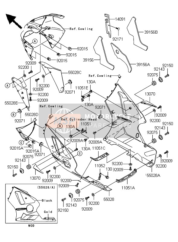 550281430, Cowling, Fr, Rh, Kawasaki, 2