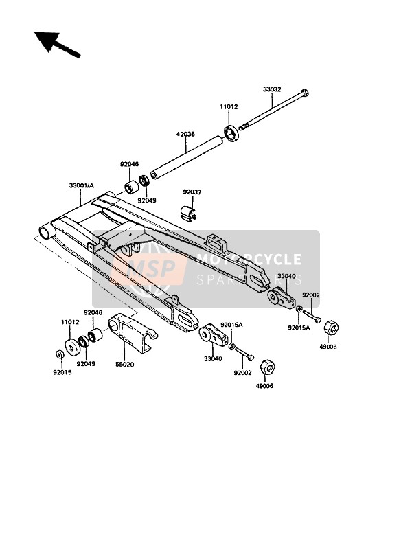 Kawasaki GPZ550 1986 Swing Arm for a 1986 Kawasaki GPZ550