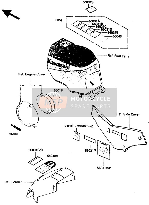 Kawasaki GPZ600R 1986 Label for a 1986 Kawasaki GPZ600R