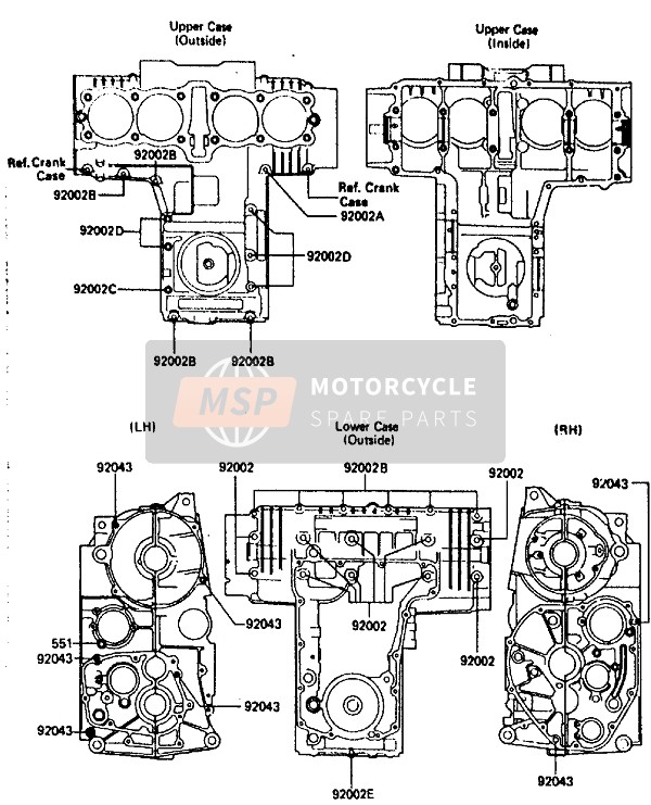 Kawasaki GPZ750 1987 Schema dei bulloni del carter per un 1987 Kawasaki GPZ750