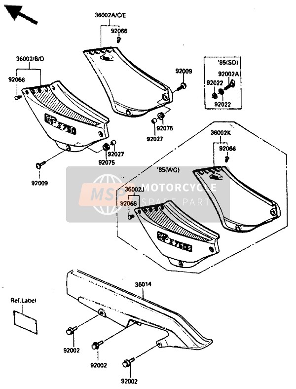 Kawasaki GPZ750 1987 Couvercle latéral & Cas de la chaîne pour un 1987 Kawasaki GPZ750