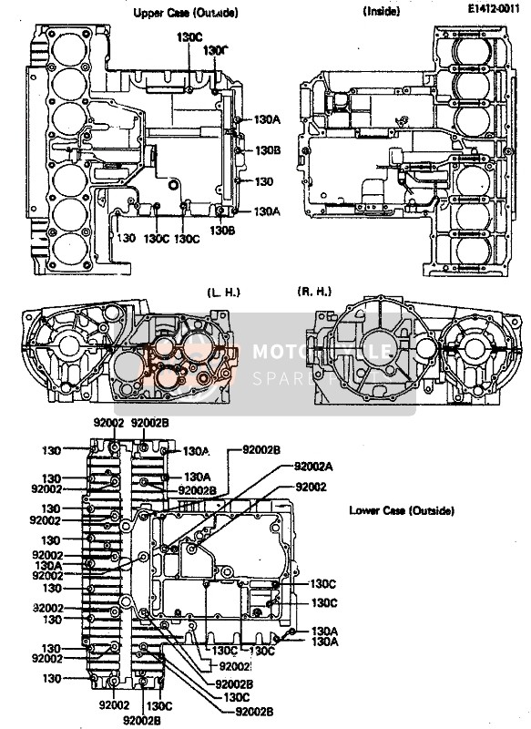 Kawasaki ZN1300 1986 Patrón de pernos del cárter para un 1986 Kawasaki ZN1300