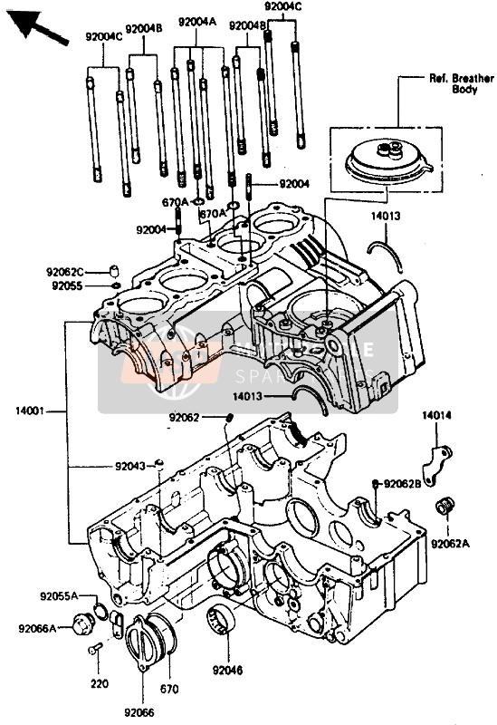 Kawasaki ZX400 1987 Crankcase for a 1987 Kawasaki ZX400