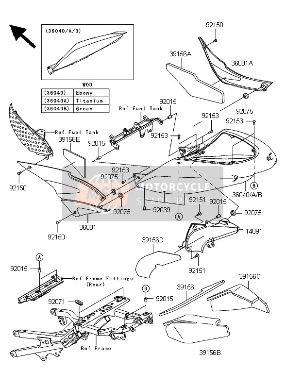 360400016H8, COVER-TAIL,Ebony ZX636C6F, Kawasaki, 0