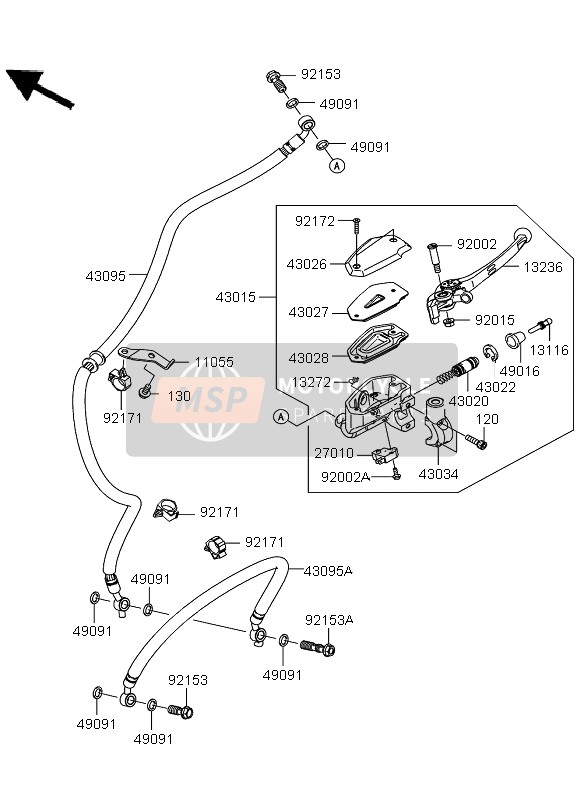 430950600, HOSE-BRAKE, Fr, 1017mm, Kawasaki, 0