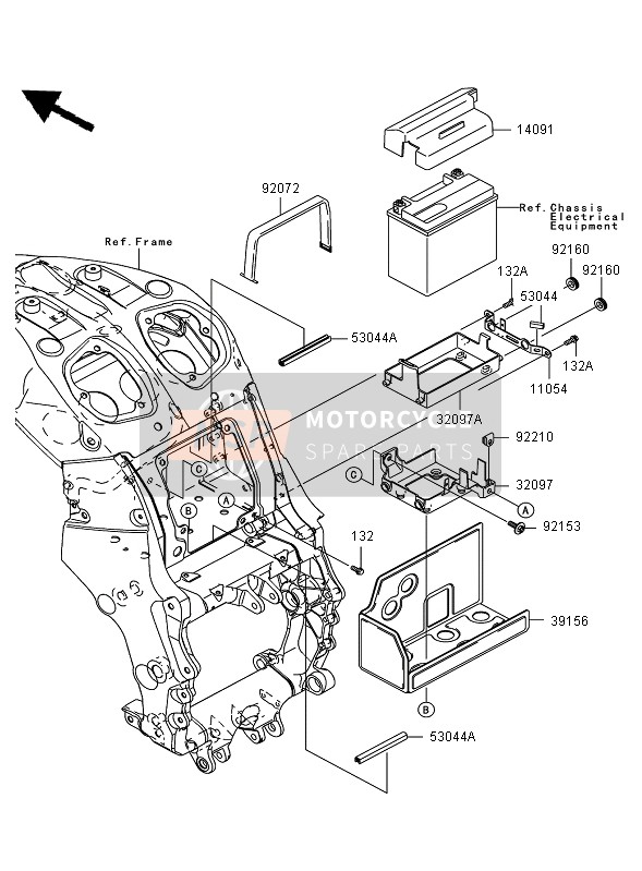 Kawasaki ZZR1400 2006 Caja de batería para un 2006 Kawasaki ZZR1400