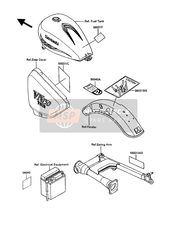 Kawasaki VN750 TWIN 1989 Labels for a 1989 Kawasaki VN750 TWIN