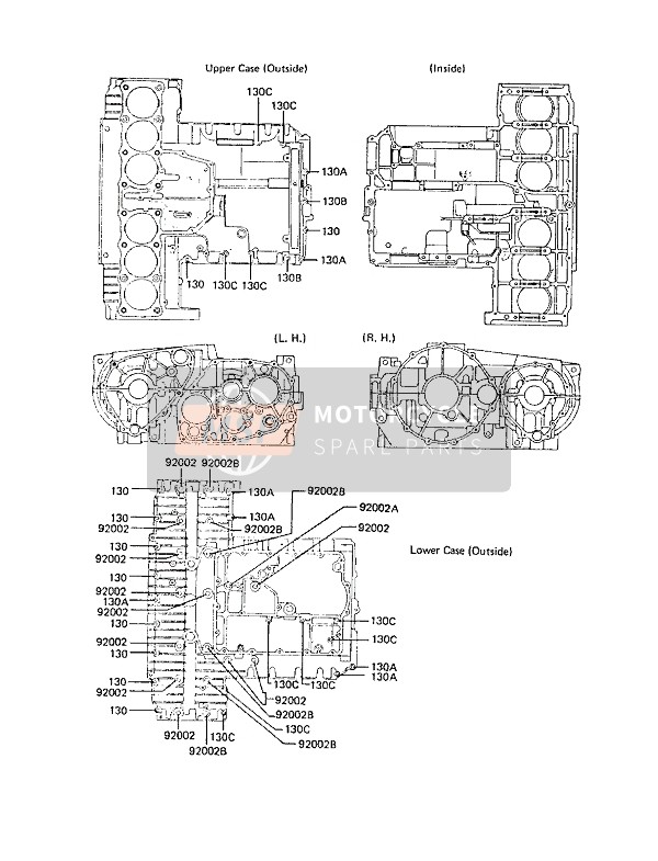 Kawasaki Z1300 1988 Schema dei bulloni del carter per un 1988 Kawasaki Z1300