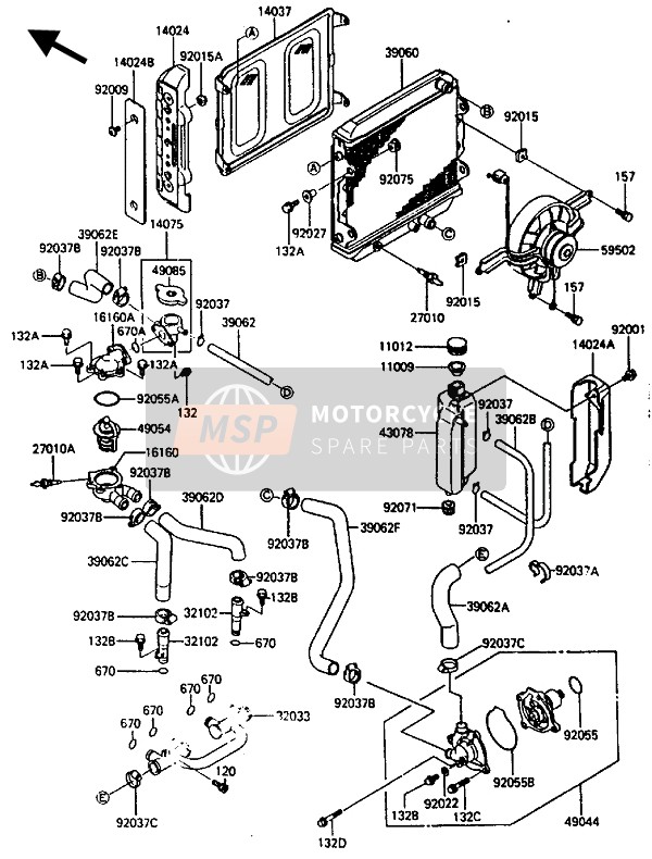 Kawasaki ZL600 1987 Radiador para un 1987 Kawasaki ZL600