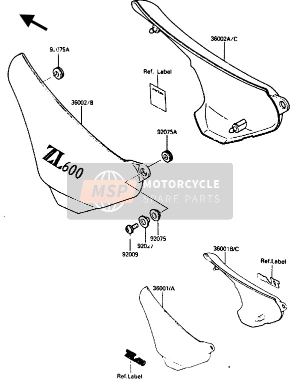 Kawasaki ZL600 1987 Cubierta lateral para un 1987 Kawasaki ZL600