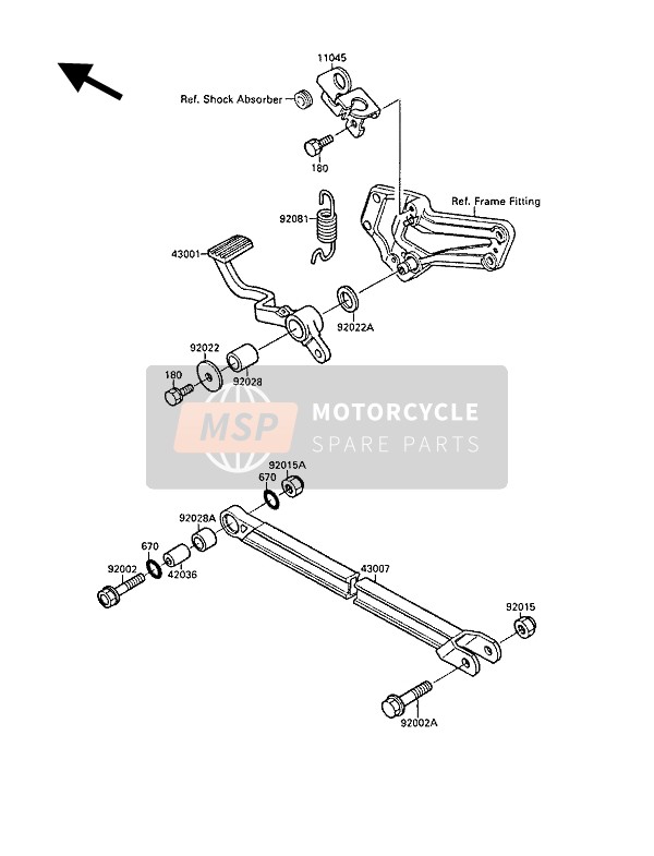 Kawasaki GPX750R 1989 Rempedaal voor een 1989 Kawasaki GPX750R