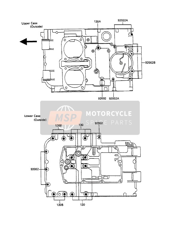 Kawasaki GPZ500S 1988 Schema dei bulloni del carter per un 1988 Kawasaki GPZ500S