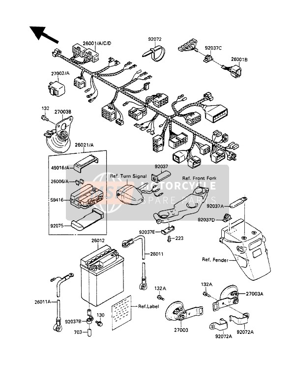 Kawasaki GPZ500S 1989 CHASSIS ELEKTRISCHE AUSRÜSTUNG für ein 1989 Kawasaki GPZ500S