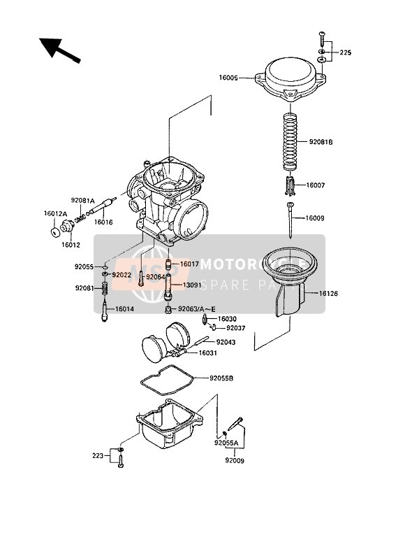 Kawasaki GPZ600R 1988 Partes del carburador para un 1988 Kawasaki GPZ600R