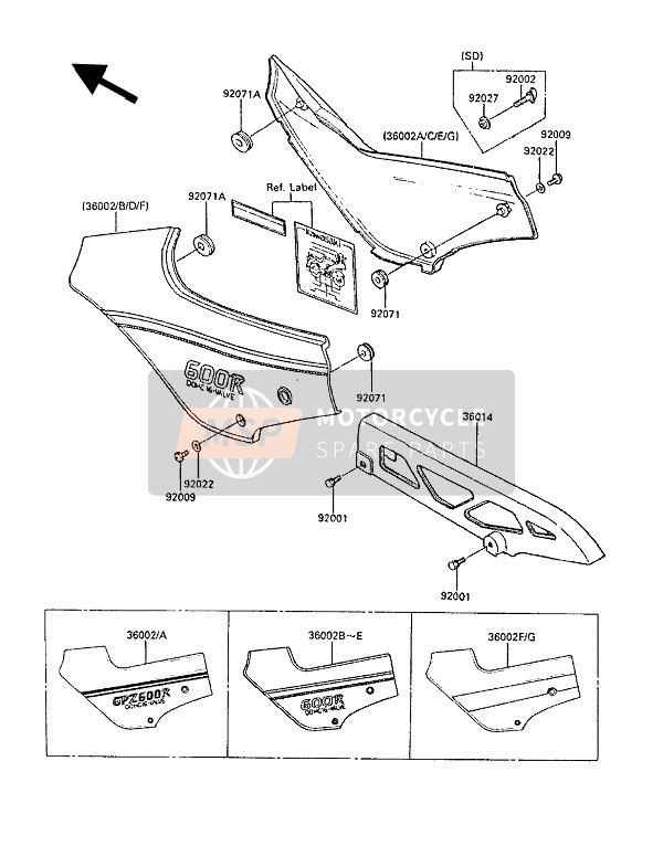 Kawasaki GPZ600R 1988 Side Covers & Chain Cover for a 1988 Kawasaki GPZ600R