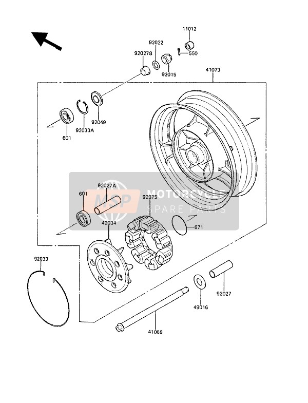 Kawasaki ZL1000 1988 Rear Hub for a 1988 Kawasaki ZL1000