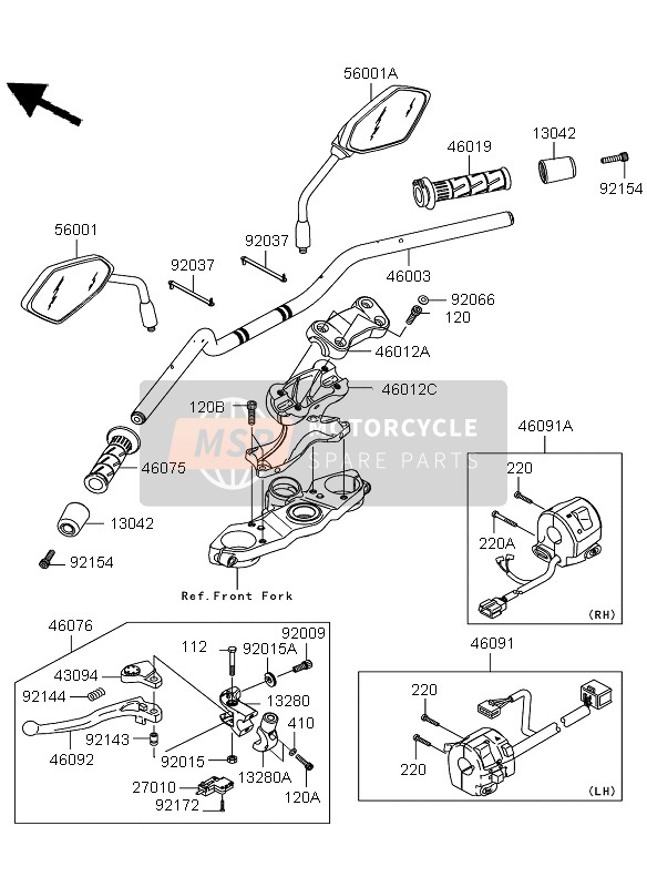 46012003018R, HOLDER-HANDLE, Lwr, F.S.Bla, Kawasaki, 1