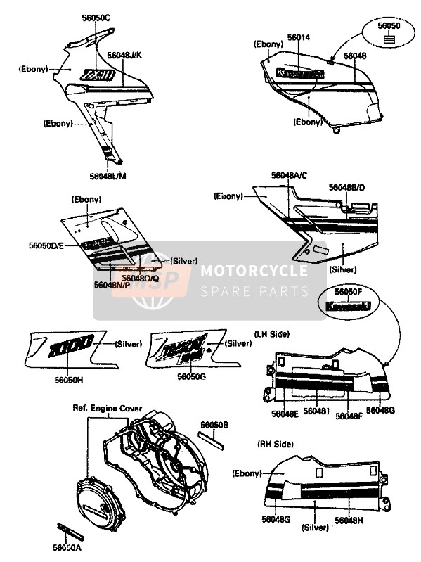 Kawasaki ZX-10 1989 Decal (Ebony-Silver) for a 1989 Kawasaki ZX-10