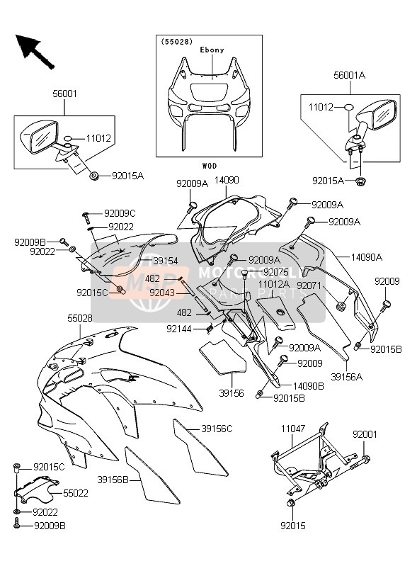 1101218628J, Cap, Inner Cowling Cover, L, Kawasaki, 0