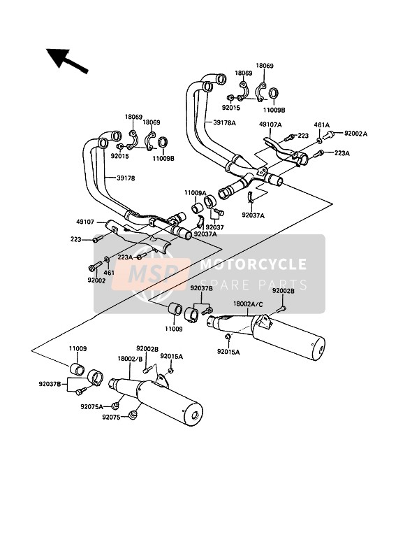 Kawasaki 1000GTR 1990 Geluiddemper voor een 1990 Kawasaki 1000GTR